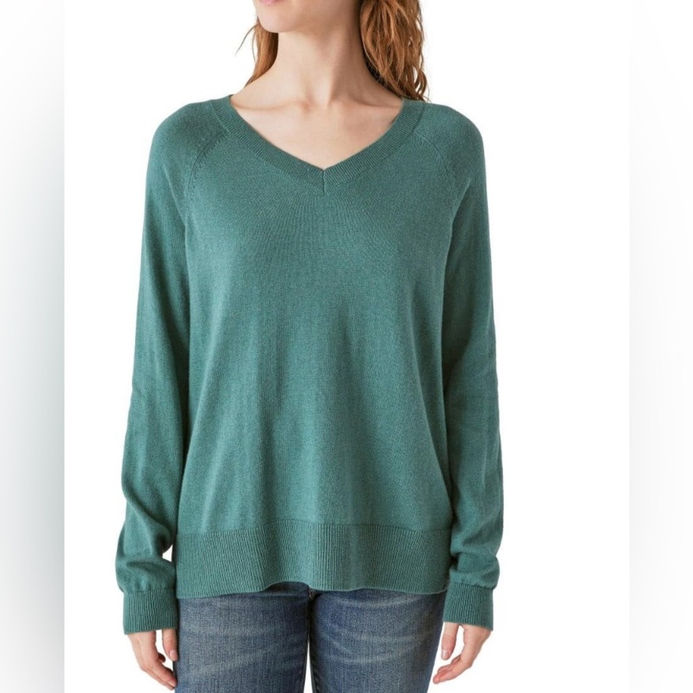Lucky Brand Women's V-neck lightweight cotton blend sweater green medium nwt